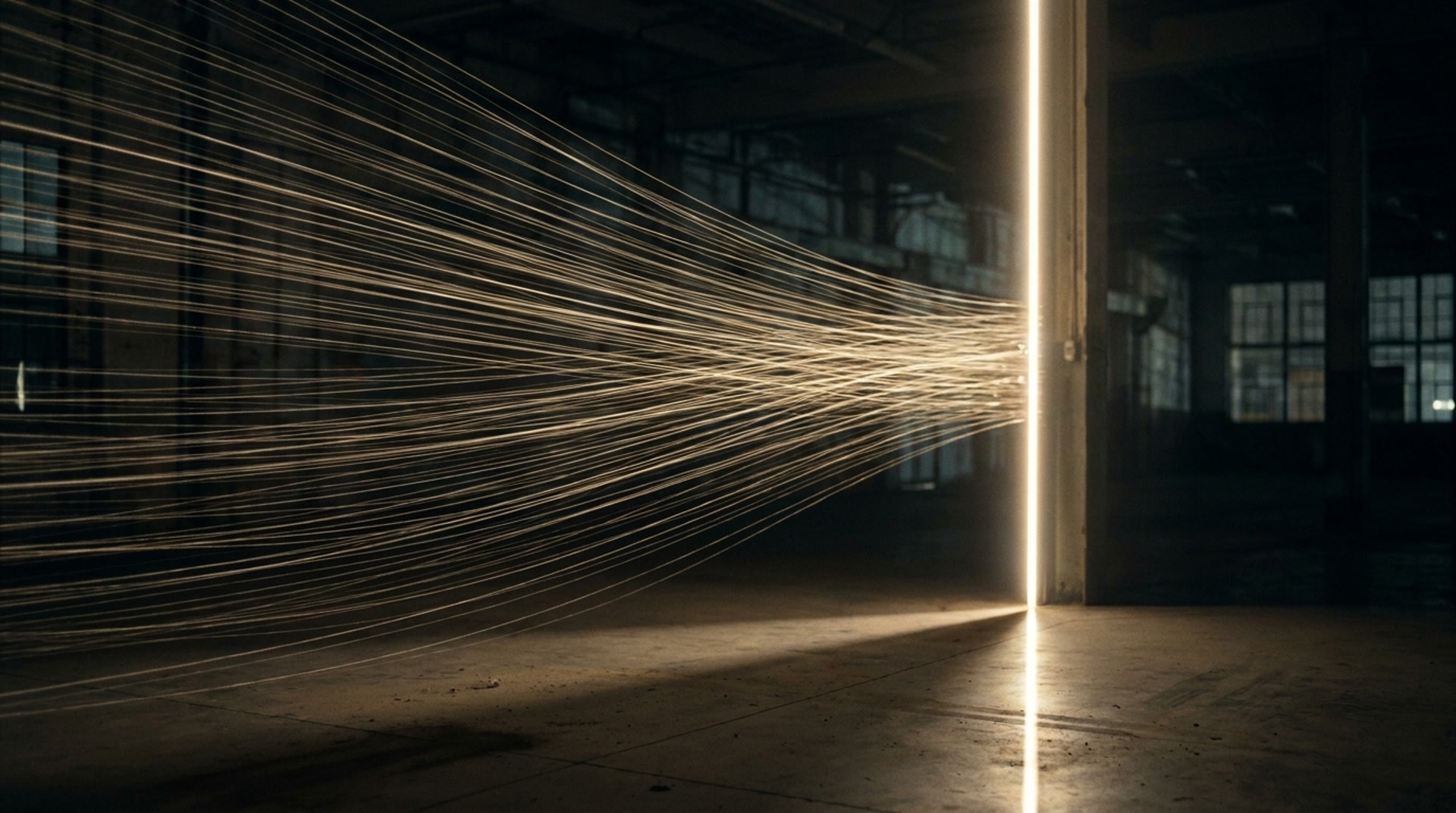 Viele Lichtspuren bündeln sich zu einem Strahl